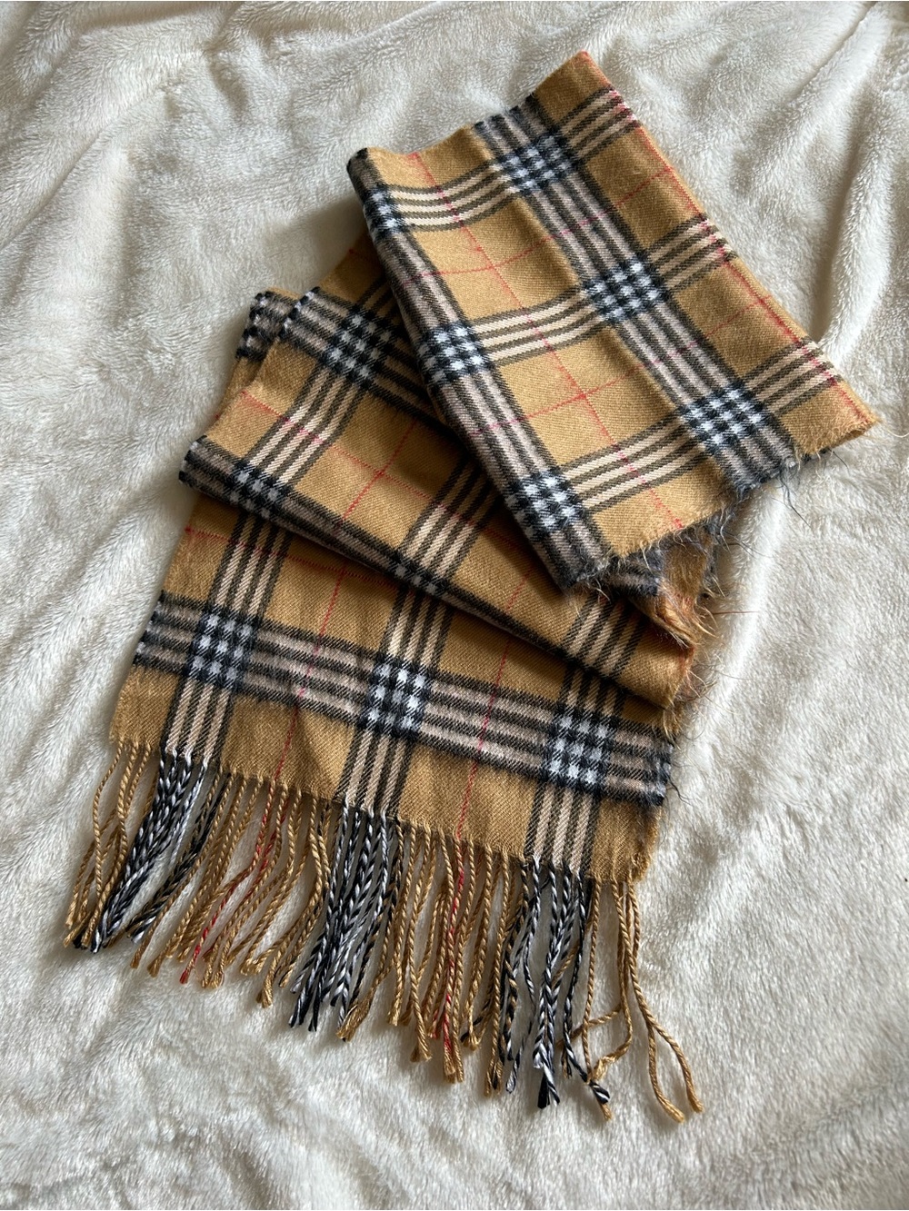 Made in Scotland 100% cashmere brown plaid check scarf